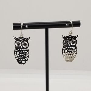 silver tone owl cutout dangle earrings